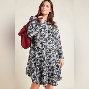 Anthropologie Hutch Monochrome Floral Plaid Dress Size 2X (XX)